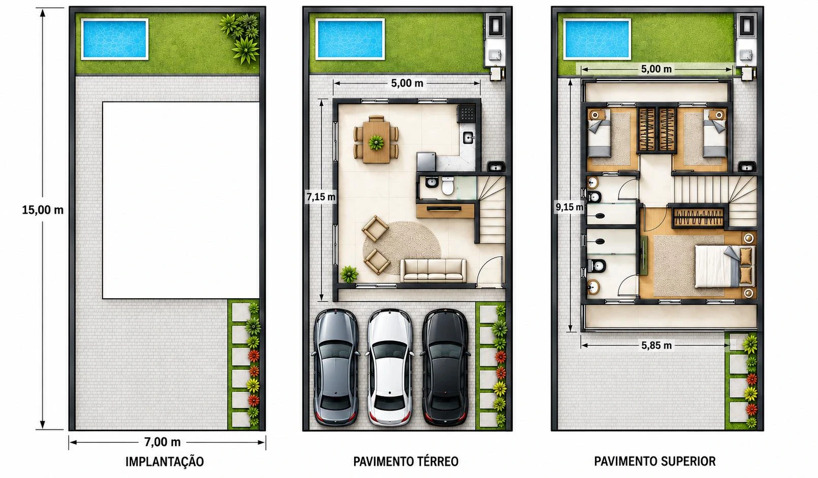 Planta da casa modelo — pavimento térreo e superior